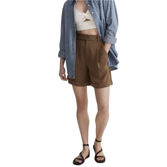 Madewell Womens The Harlow Shorts High-Waisted Twill Pleated Brown Size 0 NWOT - Picture 3 of 7